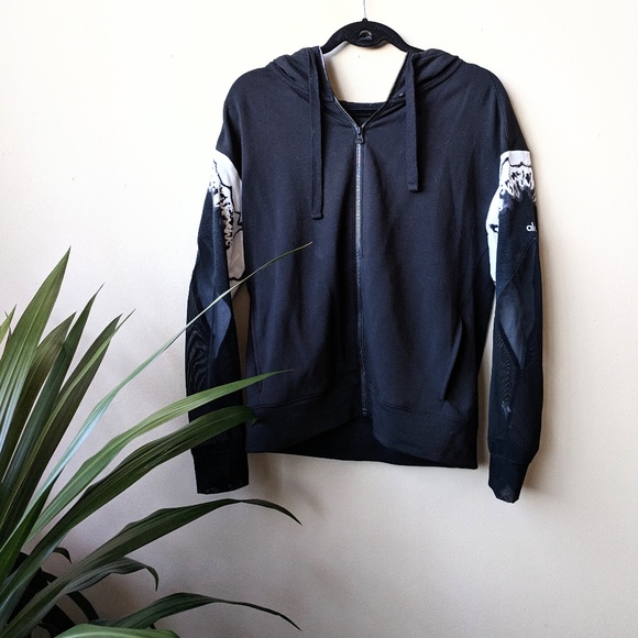 ALO Yoga Sheer Sleeve Zip Up Hoodie - Picture 1 of 7